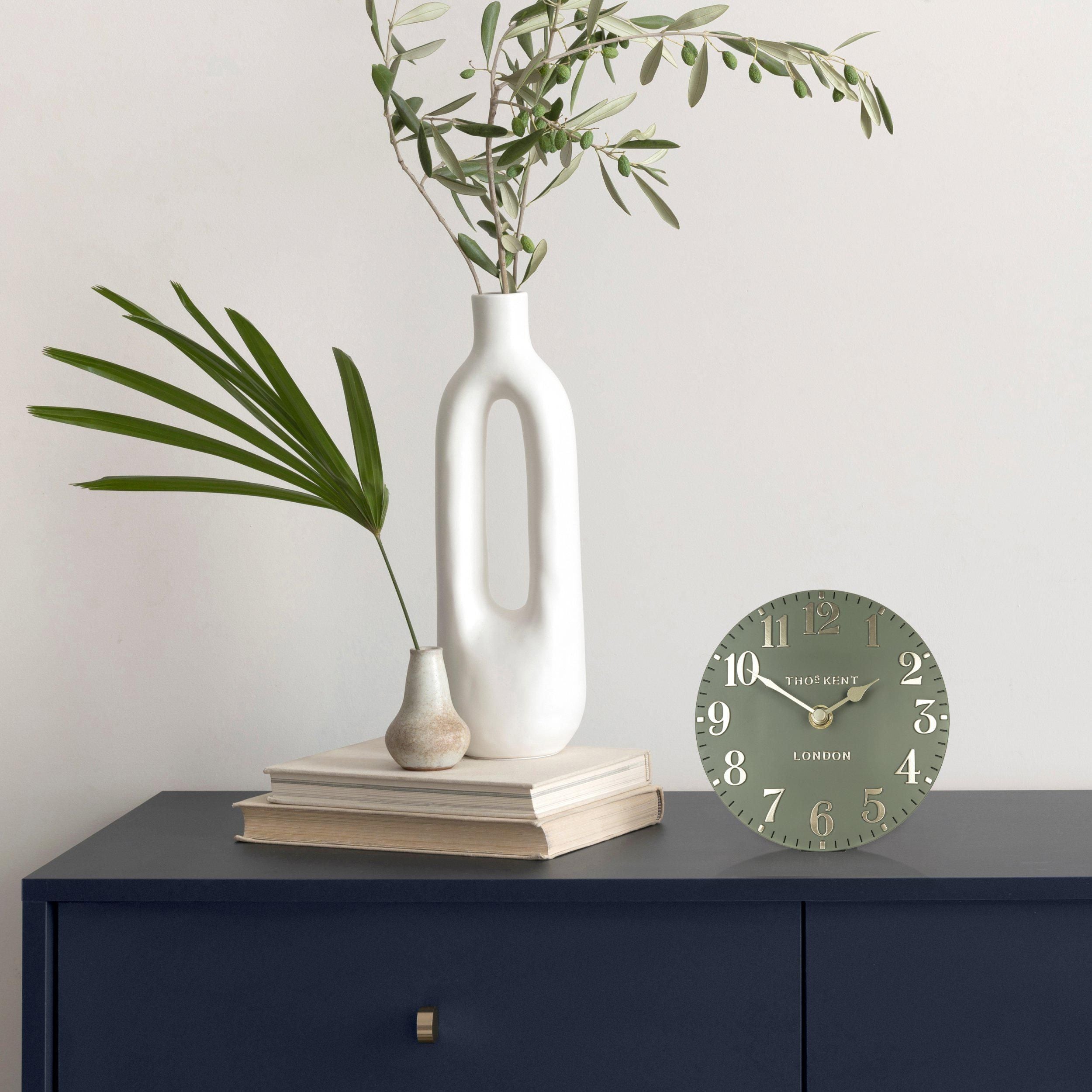 6" Arabic Mantel Clock Lichen Green